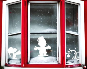 Baum, Snoopy, Charlie Familie Weihnachten Winter Silhouette, Vinyl Aufkleber, entfernbar, Permanent Fensteraufkleber Weihnachtsdekor