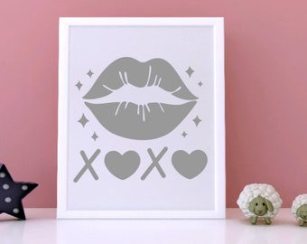 Lips XOXO Vinyl Decal OR Iron-On / Heat Transfer Decal. Vinyl Wall Decal, Window, Valelentine, Canvas, Door. Iron-on vinyl.