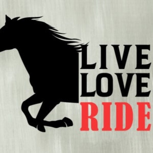 Live Love Ride Horse Vinyl Decal - Two colour available, for Car, Truck, Window, Trailer, Bumper, Home, Laptop, Walls or wherever!