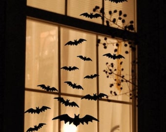 Bat Pack  Multiple Pack of  VinylBats (48) 2" to 8.4"  Halloween Remo  Decals Removable/Permanent Cling for windows doors, walls or wherever