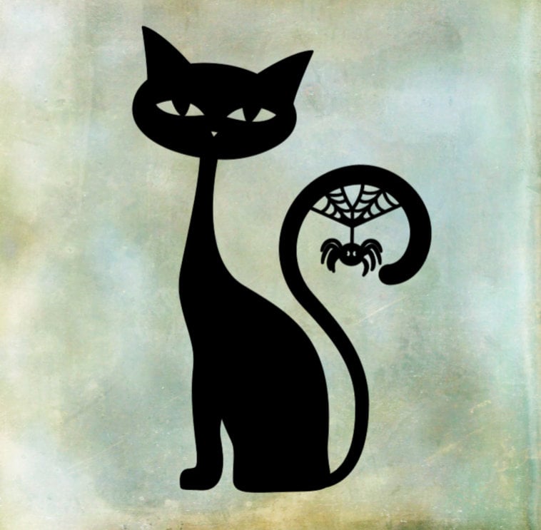 Black Cat With Spider Halloween Hanging Vinyl Removeable, Permanent ...