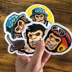 Monkey Stickers Weatherproof or Waterproof UV Gloss/Matte Decals for Motorcycle, Console, Car, Truck, Skateboard, Laptop, Phone, Home etc