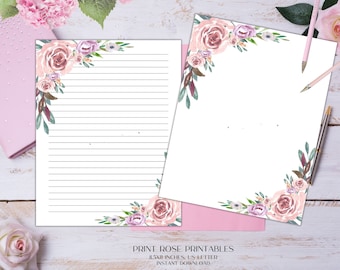 Kennedy Floral Printable Stationery 8.5x11 Inches US Letter/Printable Stationary/Line Paper/Printable Paper/Writing Paper/Journal Paper