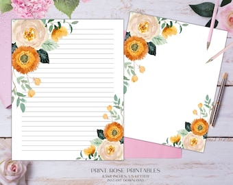 Winona Floral Printable Stationery 8.5x11 Inches US Letter/Printable Stationary/Line Paper/Printable Paper/Writing Paper/Journal Paper