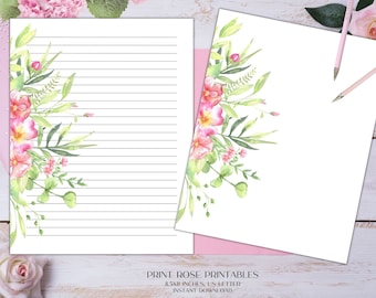 Mara Floral Printable Stationery 8.5x11 Inches US Letter/Printable Stationary/Line Paper/Printable Paper/Writing Paper/Journal Paper