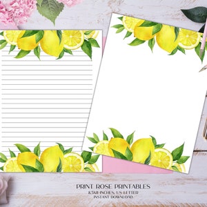 Lemon Floral Printable Stationery 8.5x11 Inches US Letter/Printable Stationary/Line Paper/Printable Paper/Writing Paper/Journal Paper