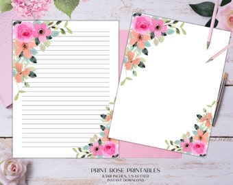 Dakota Floral Printable Stationery 8.5x11 Inches US Letter/Printable Stationary/Line Paper/Printable Paper/Writing Paper/Journal Paper