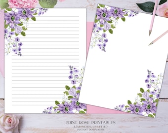 Violeta Printable Stationery 8.5x11 Inches US Letter/Printable Stationary/Line Paper/Printable Paper/Writing Paper/Journal Paper