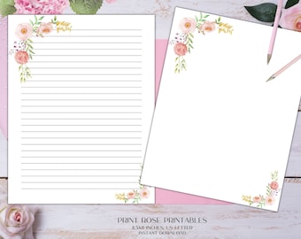 Maribel Floral Printable Stationery 8.5x11 Inches US Letter/Printable Stationary/Lined Paper/Printable Paper/Writing Paper/Journal Paper