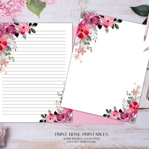 Papelería imprimible floral Ayla 8.5x11 pulgadas Carta de EE. UU./Papelería imprimible/Papel de línea/Papel imprimible/Papel de escritura/Papel de diario
