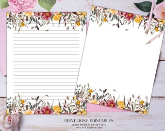 Anabell Floral Printable Stationery 8.5x11 Inches US Letter/Printable Stationary/Line Paper/Printable Paper/Writing Paper/Journal Paper