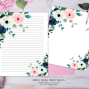Tala Floral Printable Stationery 8.5x11 Inches US Letter/Printable Stationary/Line Paper/Printable Paper/Writing Paper/Journal Paper