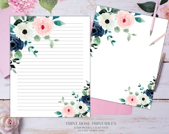 Tala Floral Printable Stationery 8.5x11 Inches US Letter/Printable Stationary/Line Paper/Printable Paper/Writing Paper/Journal Paper