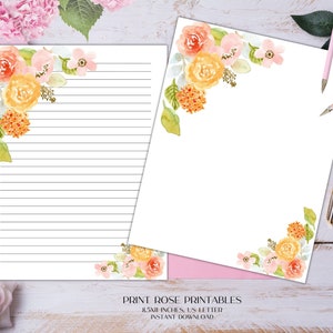 Freya Floral Printable Stationery 8.5x11 Inches US Letter/Printable Stationary/Line Paper/Printable Paper/Writing Paper/Journal Paper