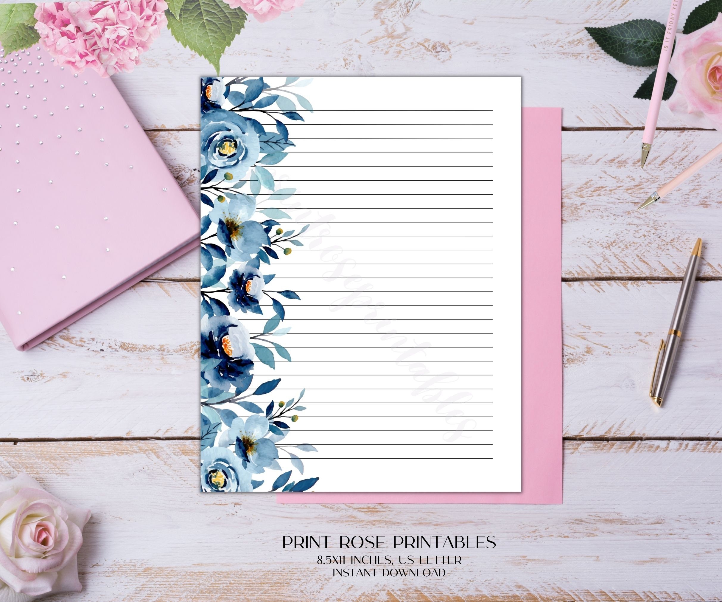 Eleanor Floral Printable Stationery 8.5x11 Inches US Letter/printable ...