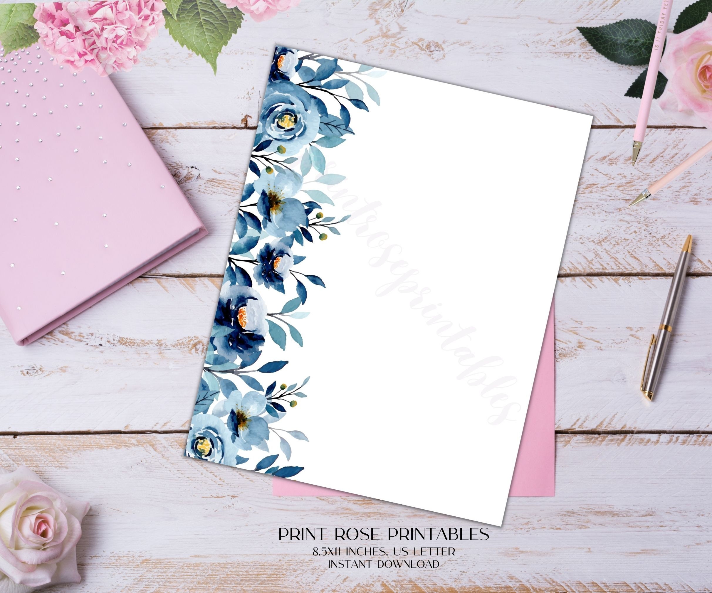 Eleanor Floral Printable Stationery 8.5x11 Inches US Letter/printable ...