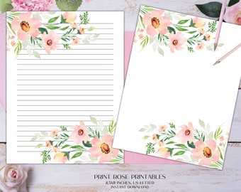 Eva Floral Printable Stationery 8.5x11 Inches US Letter/Printable Stationary/Line Paper/Printable Paper/Writing Paper/Journal Paper