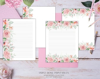 Faye Floral Printable Stationery 8.5x11 Inches US Letter/Printable Stationary/Line Paper/Printable Paper/Writing Paper/Journal Paper
