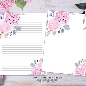 Paisley Floral Printable Stationery 8.5x11 Inches US Letter/Printable Stationary/Line Paper/Printable Paper/Writing Paper/Journal Paper