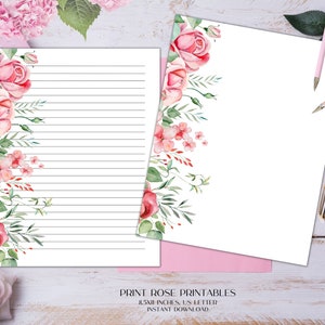 Papelería imprimible floral Charlotte 8.5x11 pulgadas Carta de EE. UU./Papelería imprimible/Papel de línea/Papel imprimible/Papel de escritura/Papel de diario