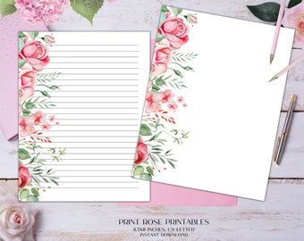 Charlotte Floral Printable Stationery 8.5x11 Inches US Letter/Printable Stationary/Line Paper/Printable Paper/Writing Paper/Journal Paper