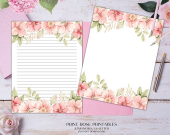 Kehlani Floral Printable Stationery 8.5x11 Inches US Letter/Printable Stationary/Line Paper/Printable Paper/Writing Paper/Journal Paper