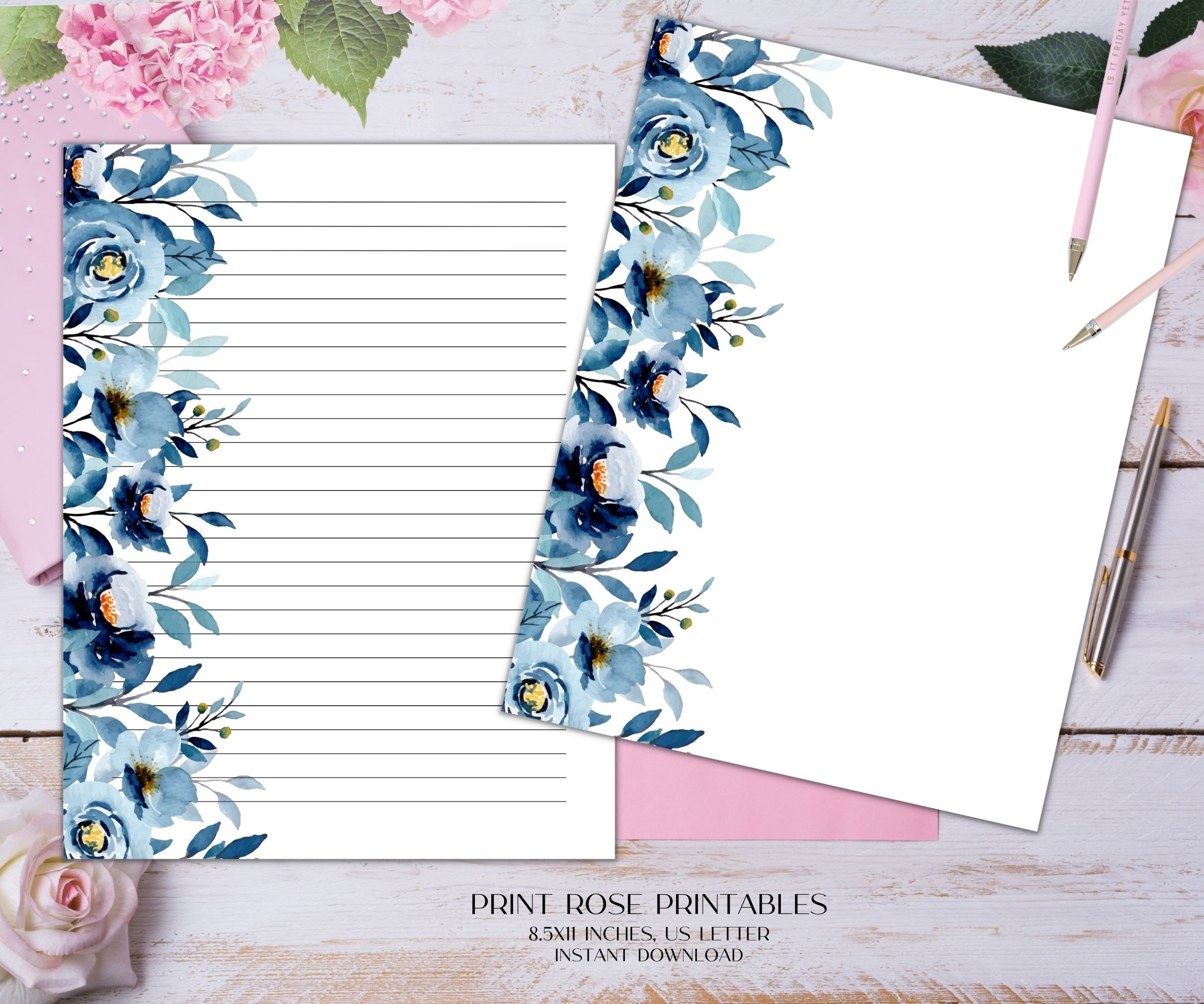 Eleanor Floral Printable Stationery 8.5x11 Inches US Letter/printable ...