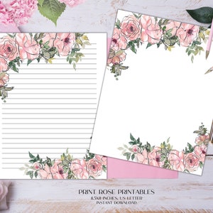 Claudette Floral Printable Stationery 8.5x11 Inches US Letter/Printable Stationary/Line Paper/Printable Paper/Writing Paper/Journal Paper
