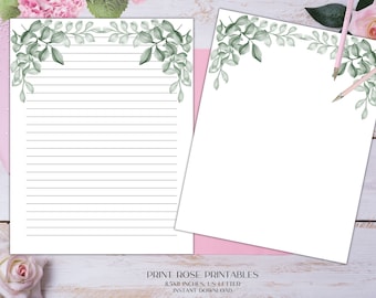 Alice Floral Printable Stationery 8.5x11 Inches US Letter/Printable Stationary/Lined Paper/Printable Paper/Writing Paper/Journal Paper