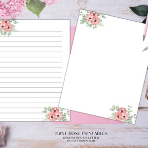 Lucille Floral Printable Stationery 8.5x11 Inches US Letter/Printable Stationary/Lined Paper/Printable Paper/Writing Paper/Journal Paper