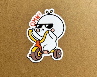 OMW stands for On My Way!- Alien Riding a Bike Sticker