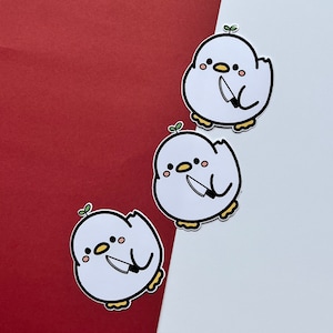 Round duck sticker / Water bottle Sticker/ Cute duck with a knife Sticker/ Funny Sticker/ Meme Sticker/ Laptop Sticker/ Waterproof Sticker