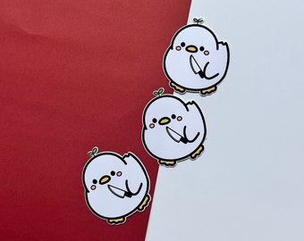 Duck with Knife Sticker: Funny Meme, Waterproof Vinyl