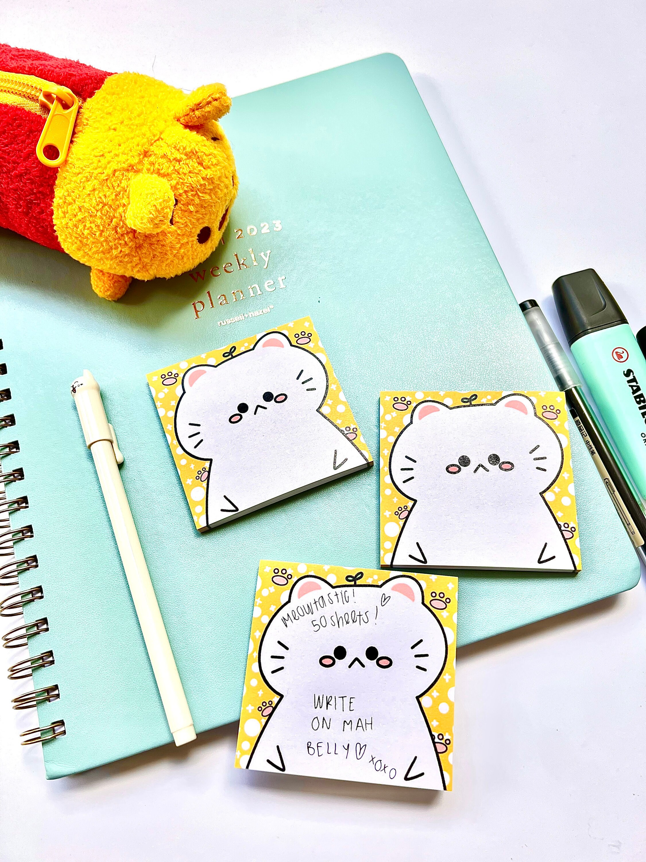 Cute Cat Sticky Notes 3x3 50 Sheet, Cat Stationary, Cat Lover Birthday ...