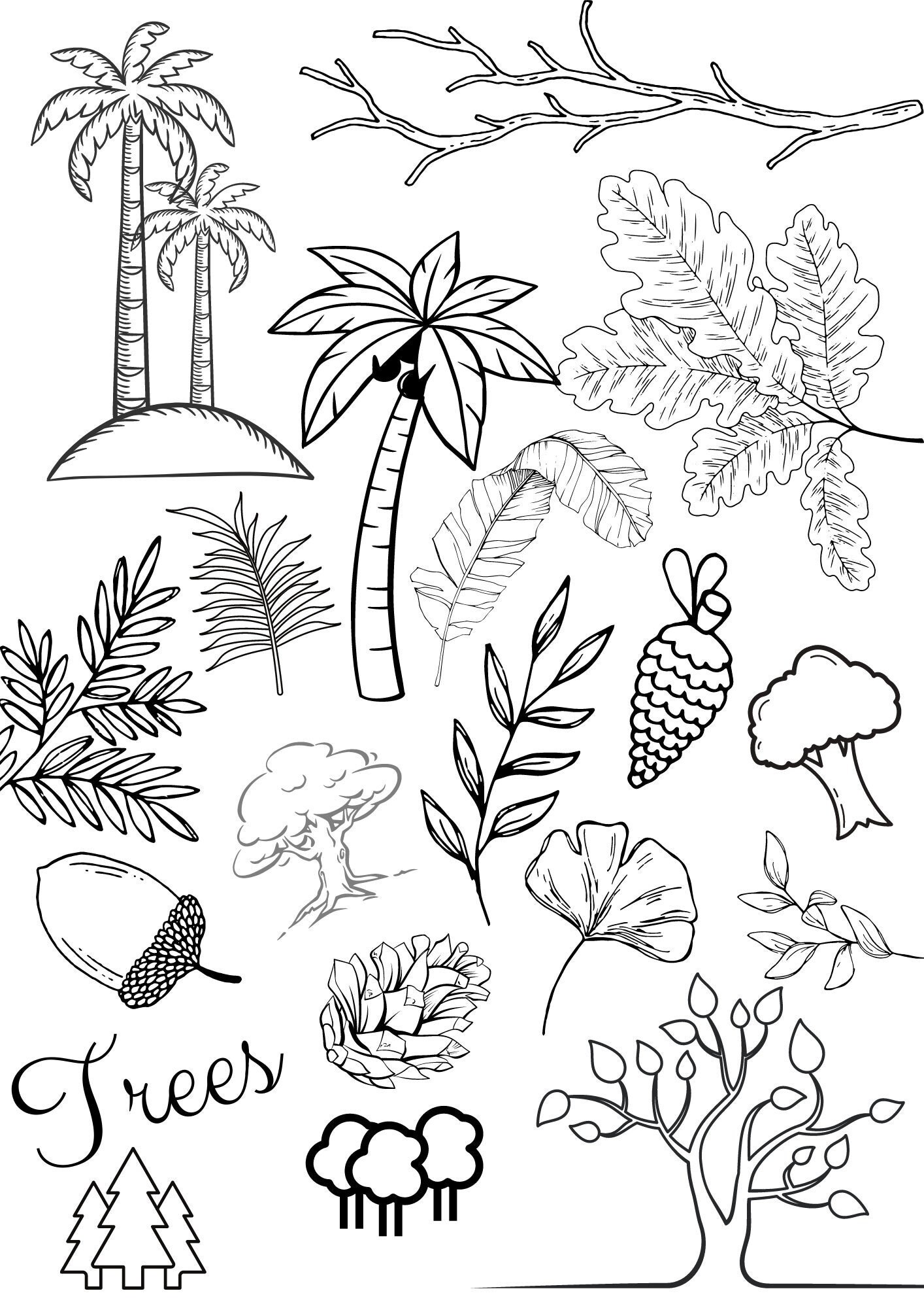 Trees Colouring Page - Etsy