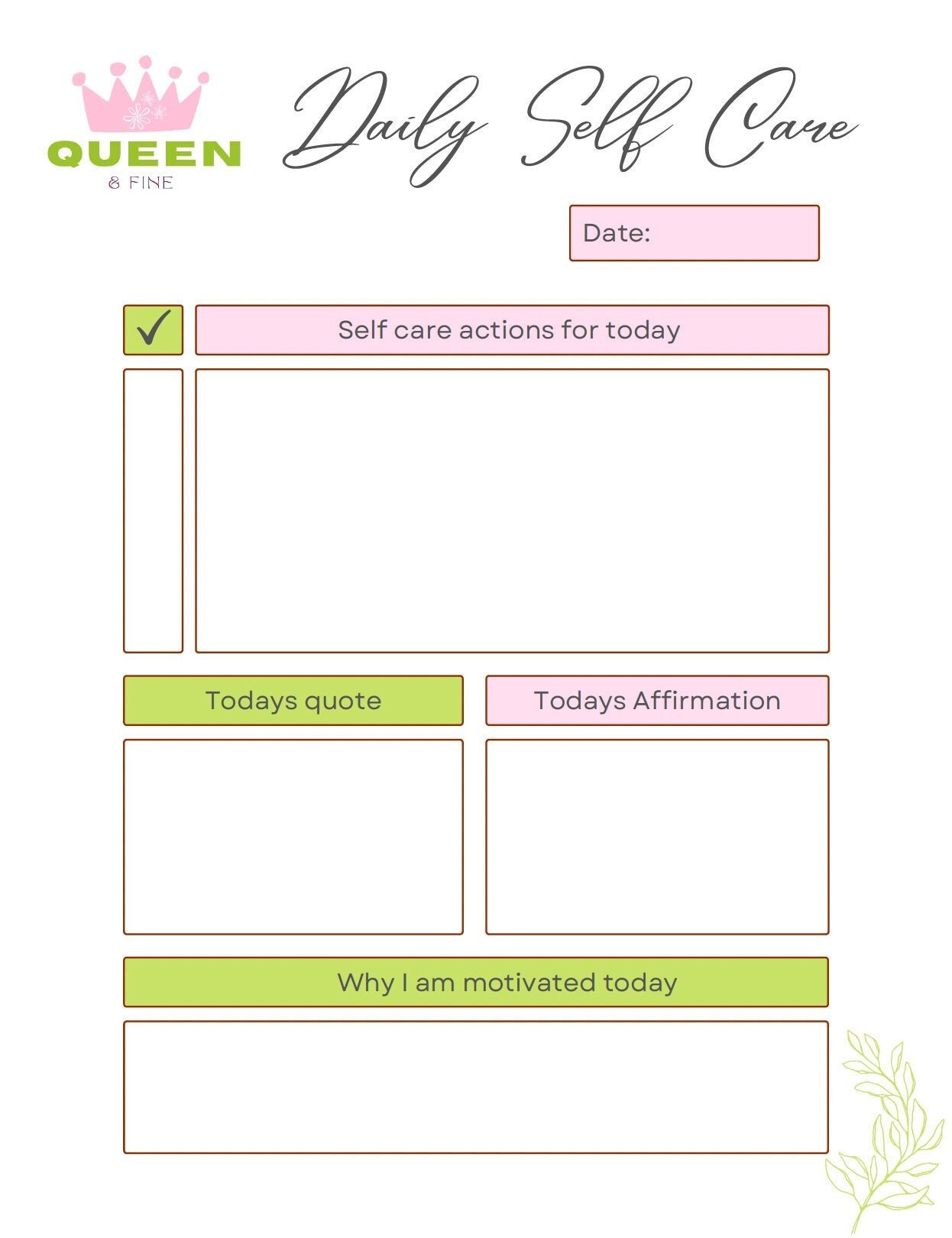 Daily Self Care Planner Printable Page - Etsy