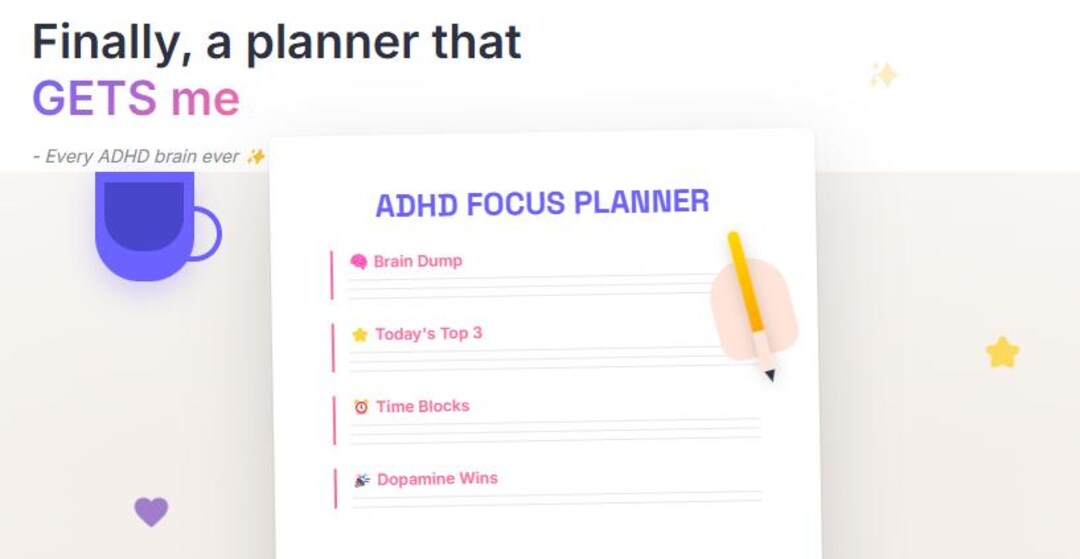 ADHD Daily Focus Planner Printable | Productivity Time Blocking Task ...