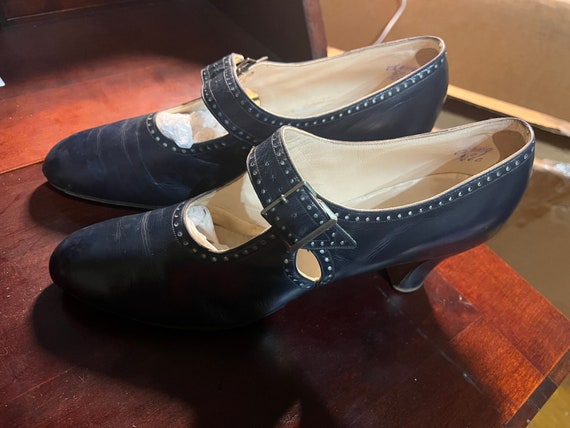 Antique 1920s Dark Navy Mary Jane Pumps size 6.5/… - image 1