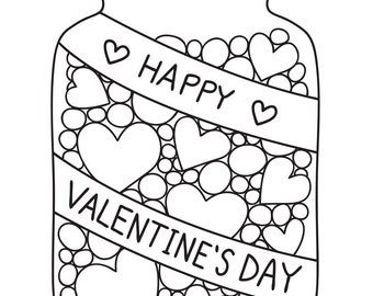 Hearts in a jar Valentine's Day coloring page