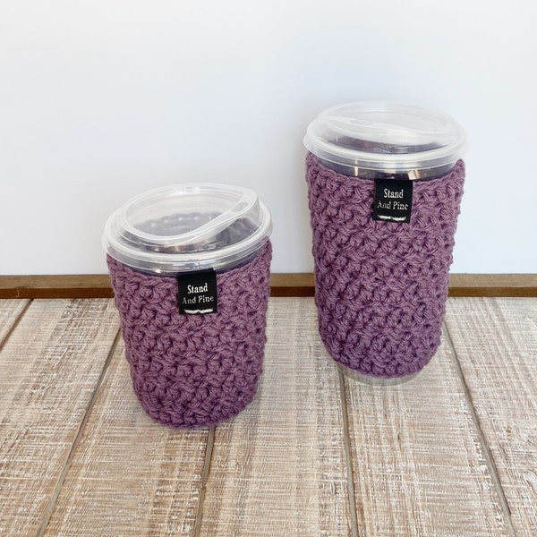 Purple Iced Coffee Cozy for Coffee Lover, Crochet Reusable Cold Coffee Cup Sleeve, Modern Teacher Appreciation Gift, Mothers Day Present