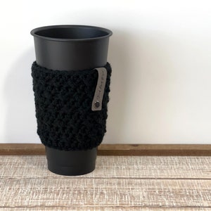 Black Crochet Coffee Cozy, Reusable Grande Medium Coffee Cup Sleeve, Neutral Teacher Appreciation Gift Christmas, Hot and Iced Coffee