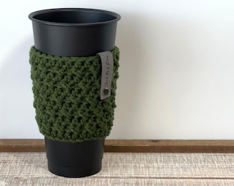 Green Crochet Coffee Cozy, Reusable Grande Medium Coffee Cup Sleeve, Neutral Teacher Appreciation Gift Christmas, Hot and Iced Coffee