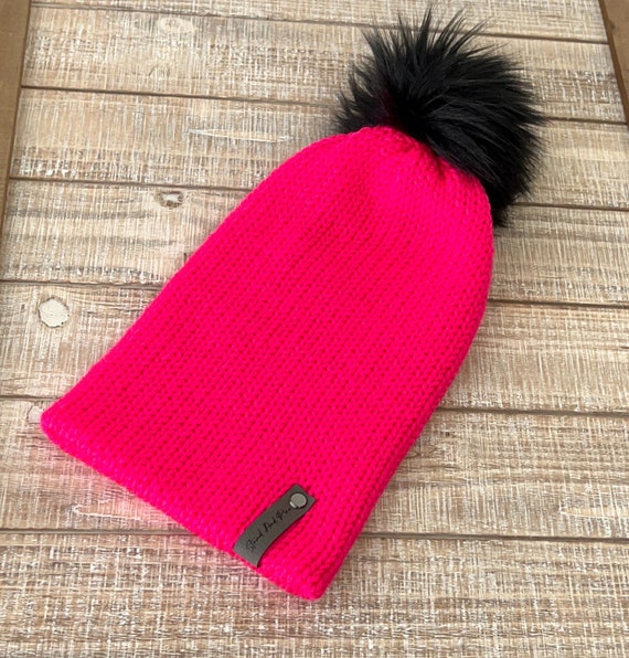 Hot Neon Long Cuffed Winter Beanie - Bold & Soft Acrylic Knit Hat