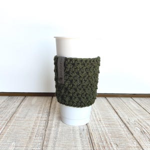 Green Crochet Coffee Cozy, Reusable Grande Medium Coffee Cup Sleeve, Neutral Teacher Appreciation Gift Christmas, Hot and Iced Coffee