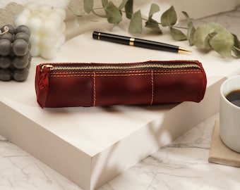 Personalized Genuine Leather Pencil Case, Fathers Day Gift From Kids, Make-up Brush Holder, Leather Pen Holder, Happy Fathers Day Gift