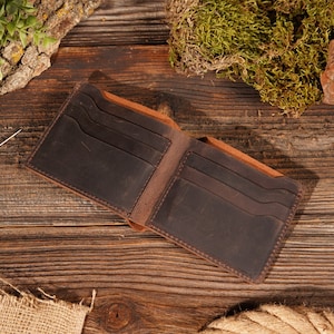 Cartera de cuero personalizada, cartera plegable personalizada, cartera personalizada, cartera hecha a mano para hombres, regalo del día del padre