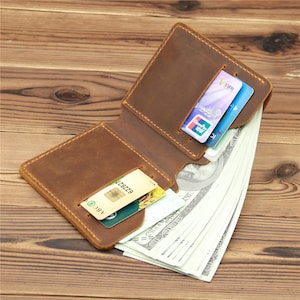 Monedero de cuero genuino personalizado, Cartera de cuero personalizada, Cartera plegable personalizada, Cartera personalizada, Regalo del Día del Padre