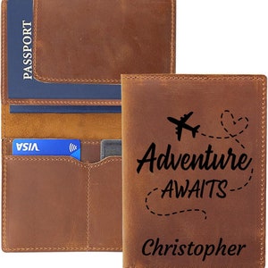 Funda de pasaporte de cuero personalizada, billetera de pasaporte, titular de pasaporte de cuero genuino, billetera de viaje, regalo para él, regalo del Día del Padre