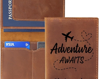 Personalizowana skórzana okładka na paszport, portfel na paszport, skórzany pokrowiec na paszport, portfel podróżny, prezent dla niego, prezent na dzień ojca