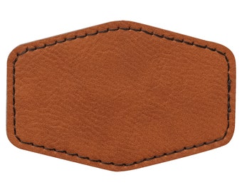 Blank Leather Hat Patches, Haxagon Laserable Leatherette Patch with Adhesive, Glowforge Laser Supplies, Faux Leather, 25 Pack